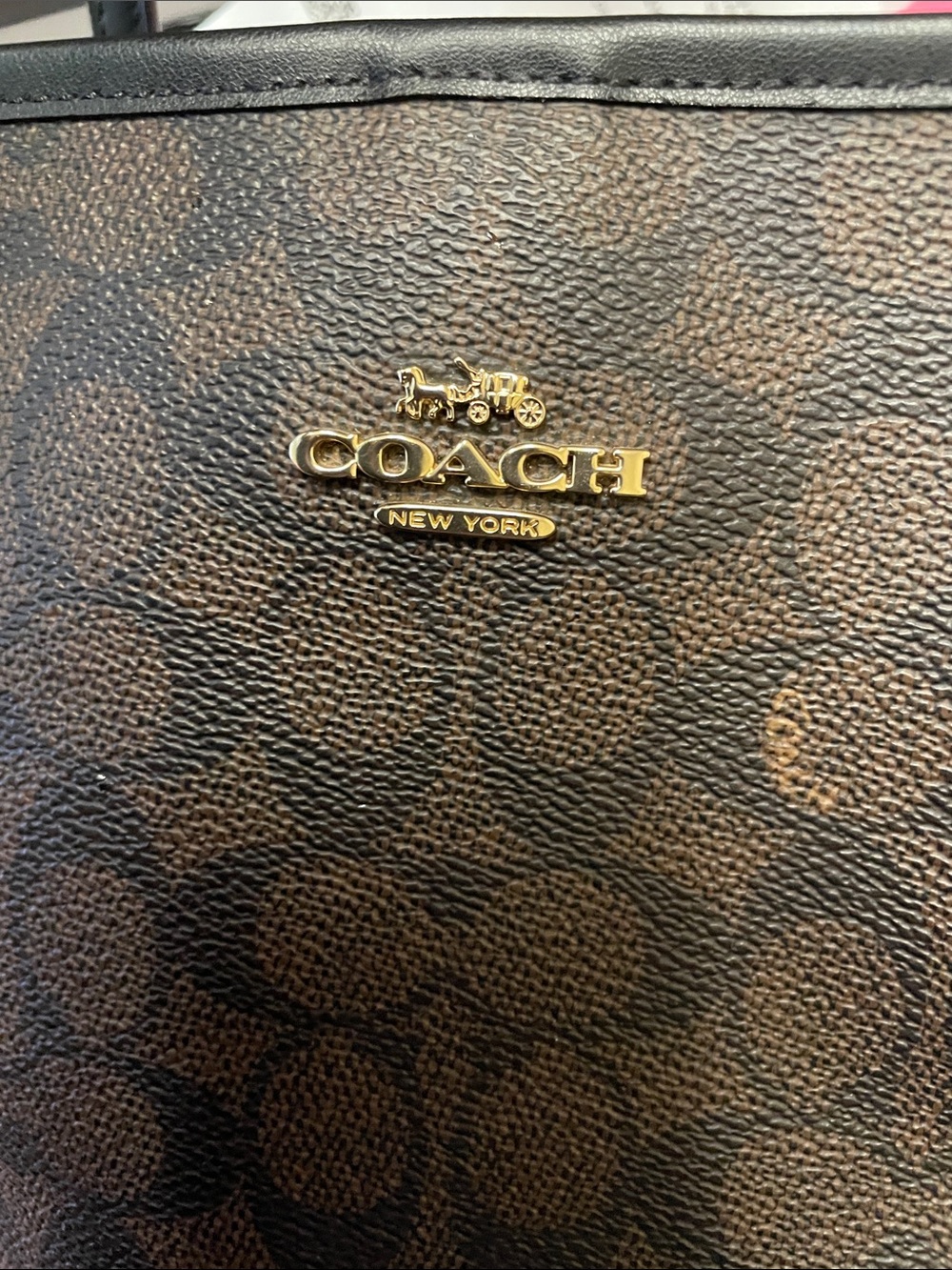Coach Brown Signature Canvas Tote with Black Leather Trim and Gold Hardware - Picture 5 of 5